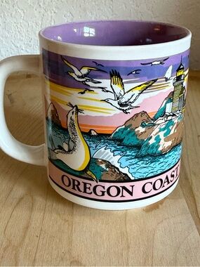 Vintage Oregon Coast Purple Travel Novelty Lighthouse Sea Scene Coffee Mug